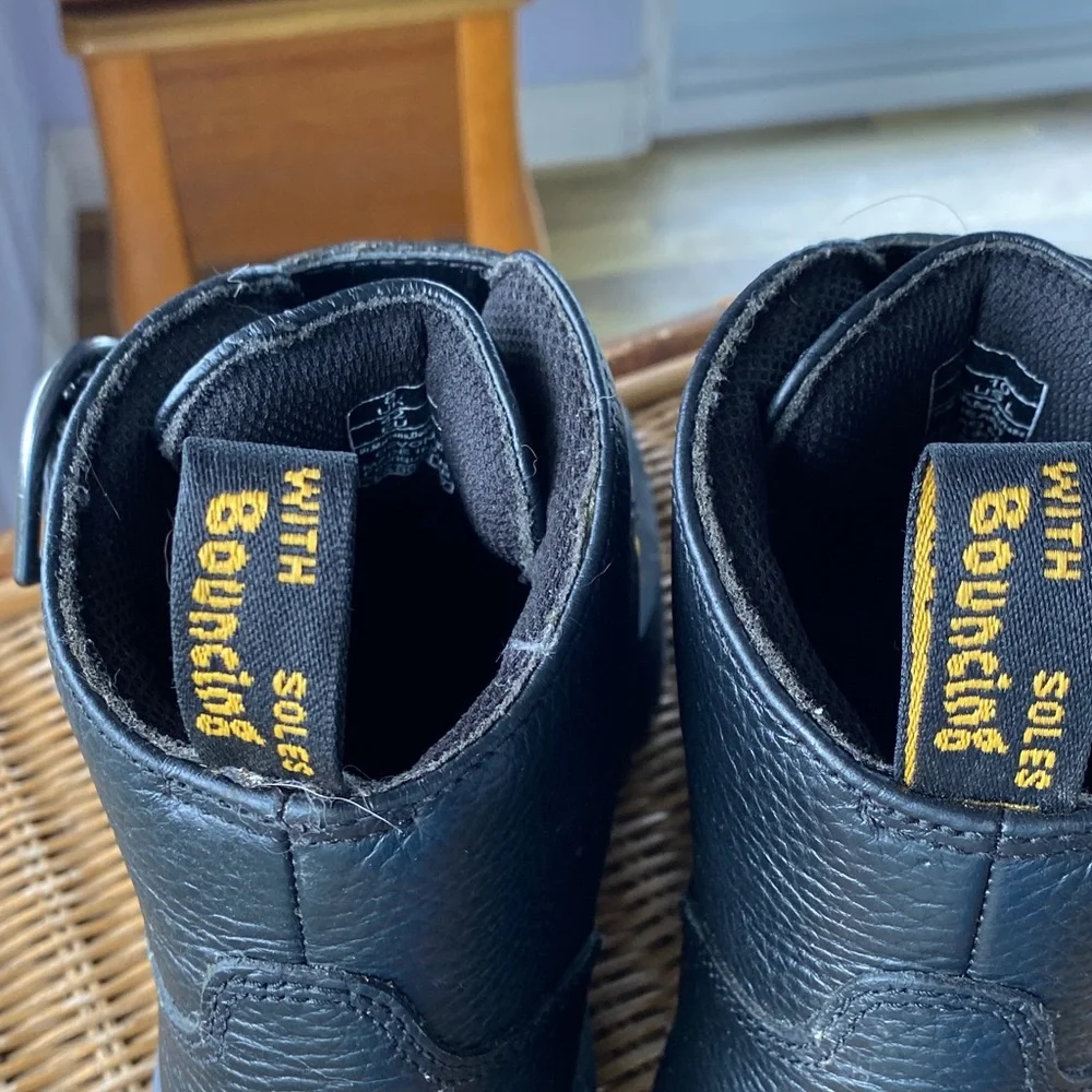 Dr. Martens Black Leather Platform Heart-Buckle Combat Boots - Picture 3 of 7